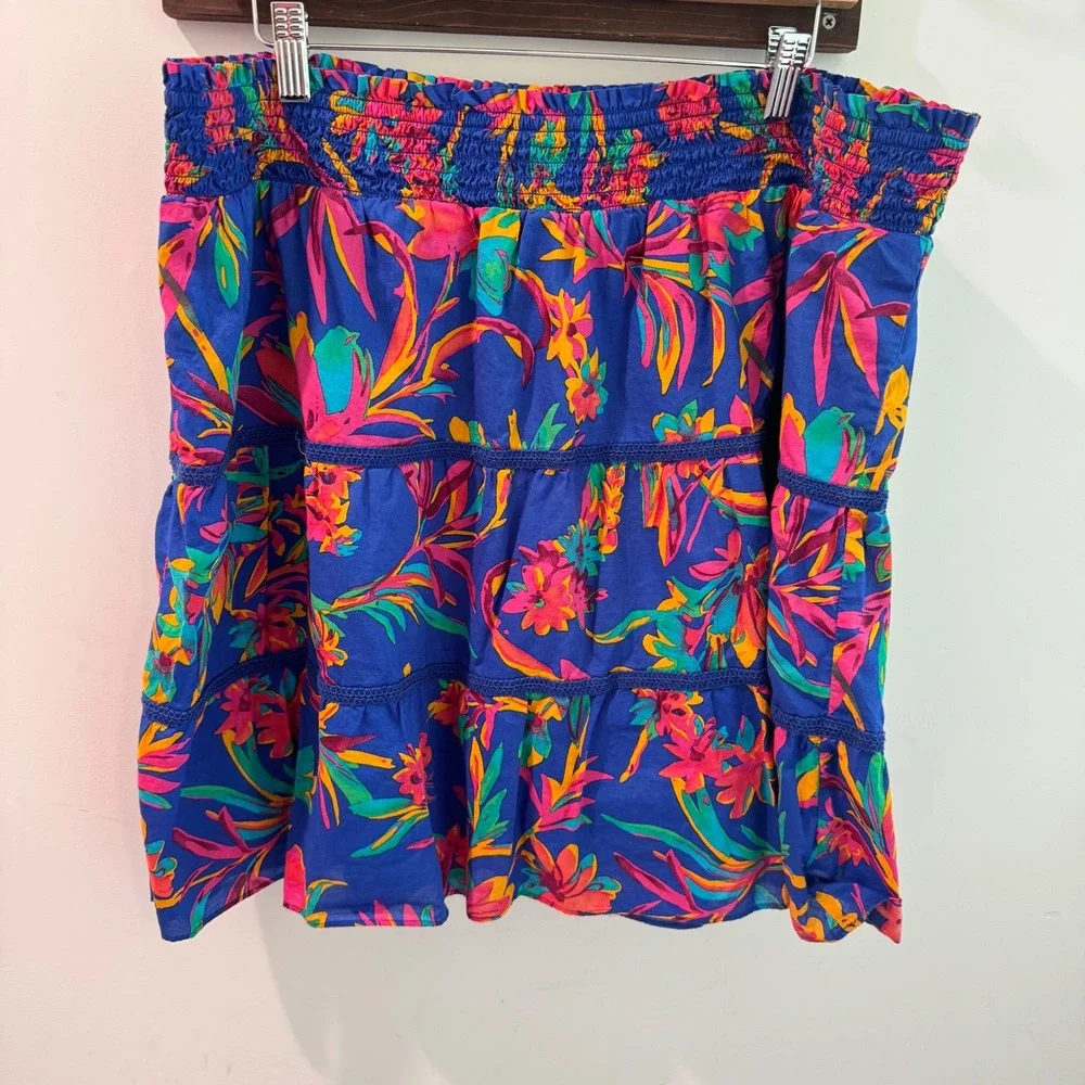 J.Crew Womens 2X Tropical Floral Matching Set Top and Tiered Skirt BR770 Blue